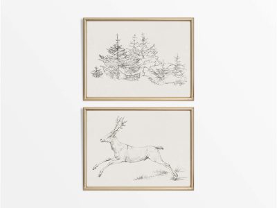 Christmas Sketches (Set of Two) Vintage Art Prints