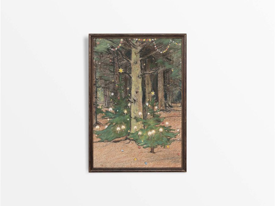 Christmas Trees III Vintage Art Print