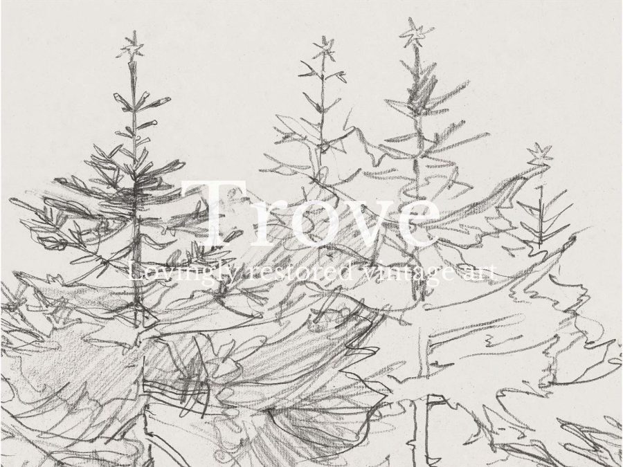 Christmas Trees Sketch Vintage Art Print