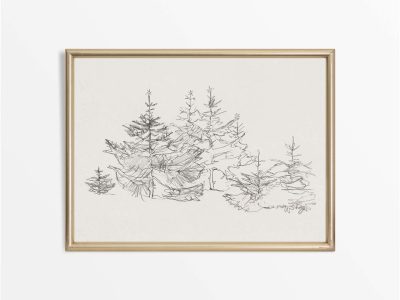 Christmas Trees Sketch Vintage Art Print