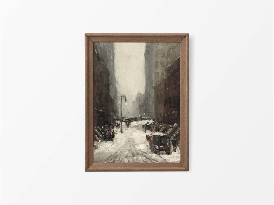 City Snow Vintage Art Print