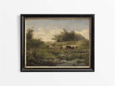 Cows at a Pond Vintage Art Print