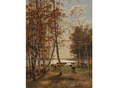 Cows in Autumn Vintage Art Print