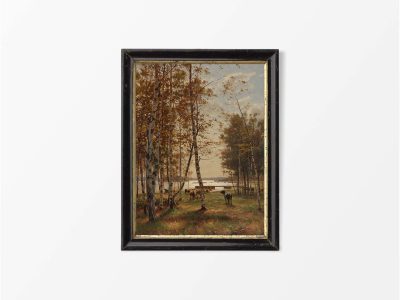 Cows in Autumn Vintage Art Print