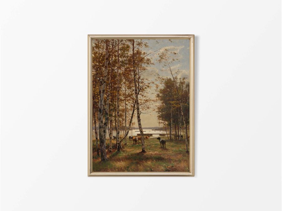Cows in Autumn Vintage Art Print