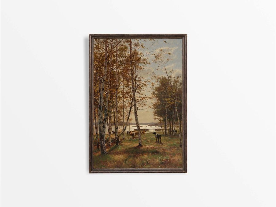 Cows in Autumn Vintage Art Print