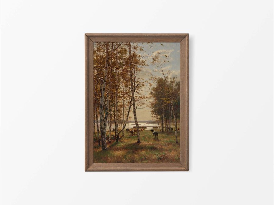Cows in Autumn Vintage Art Print