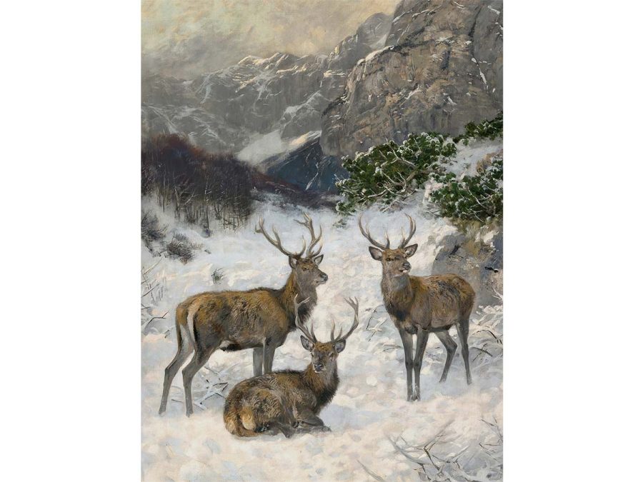 Deer in Winter II Vintage Art Print