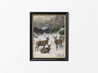 Deer in Winter II Vintage Art Print