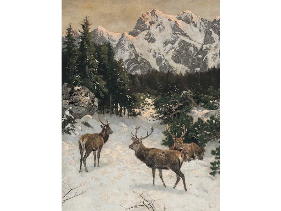 Deer in Winter III Vintage Art Print