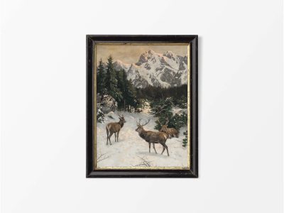 Deer in Winter III Vintage Art Print