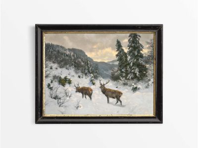 Deer in Winter IV Vintage Art Print