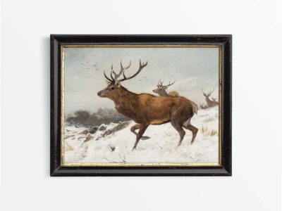 Deer in Winter V Vintage Art Print