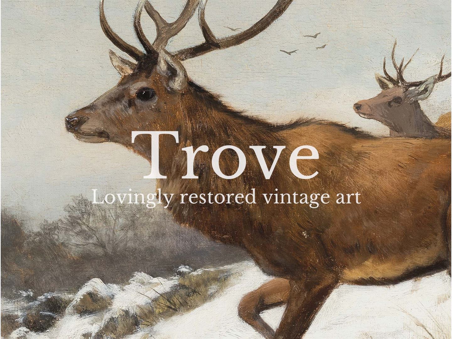 Deer in Winter V Vintage Art Print