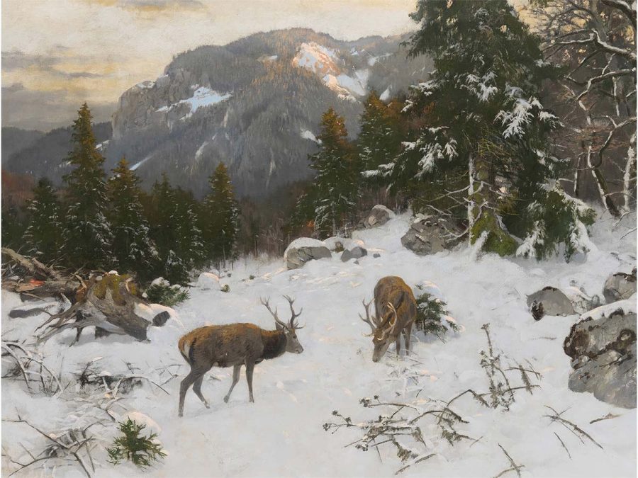 Deer in Winter Vintage Art Print