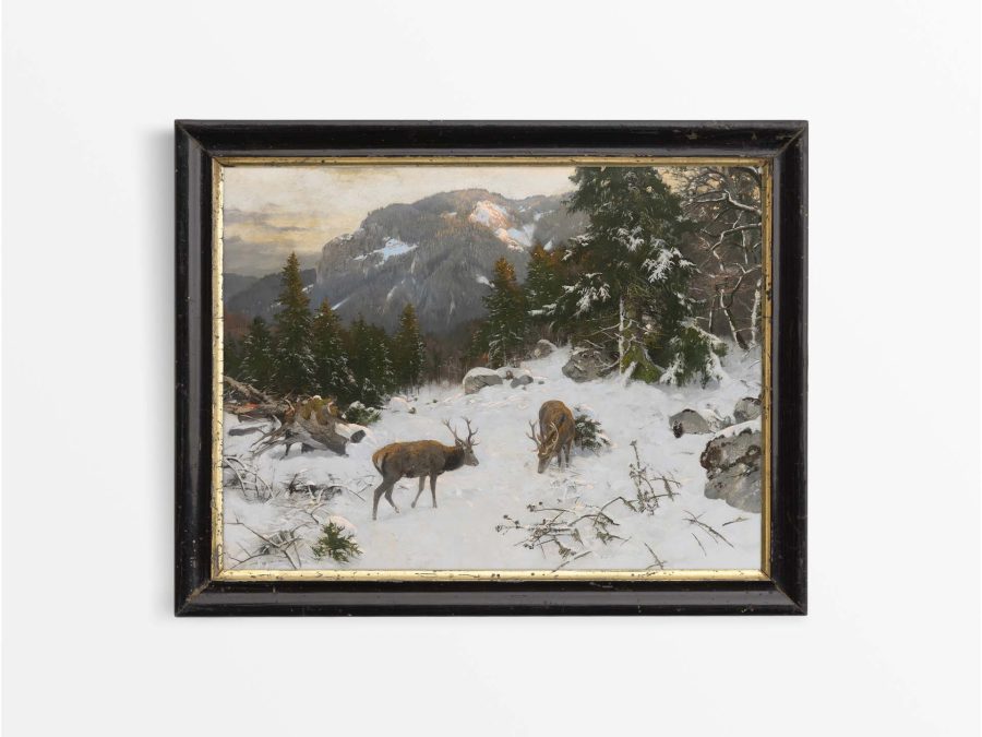 Deer in Winter Vintage Art Print