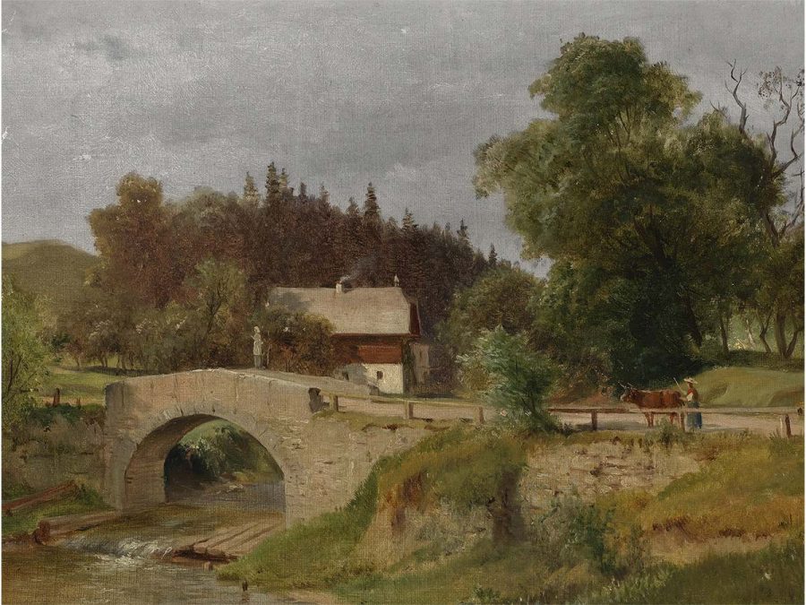 Farmhouse & Bridge Vintage Art Print