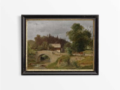 Farmhouse & Bridge Vintage Art Print