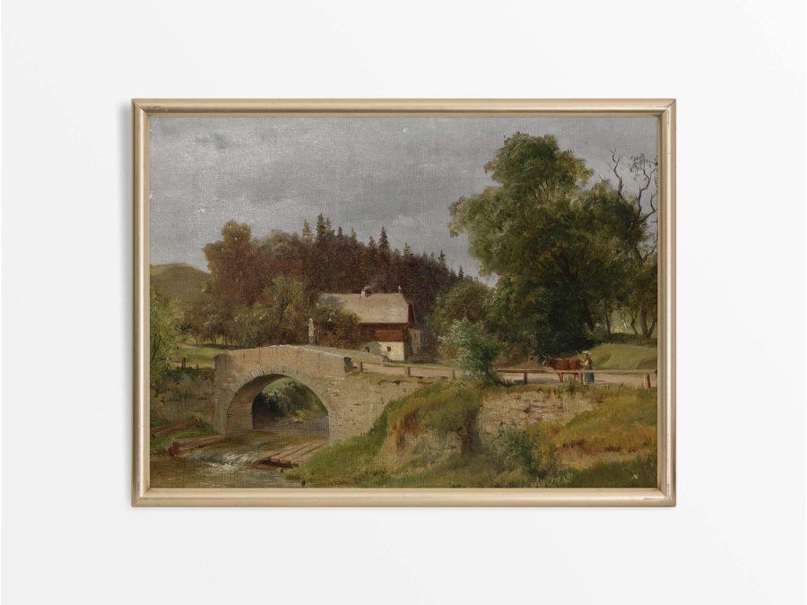 Farmhouse & Bridge Vintage Art Print