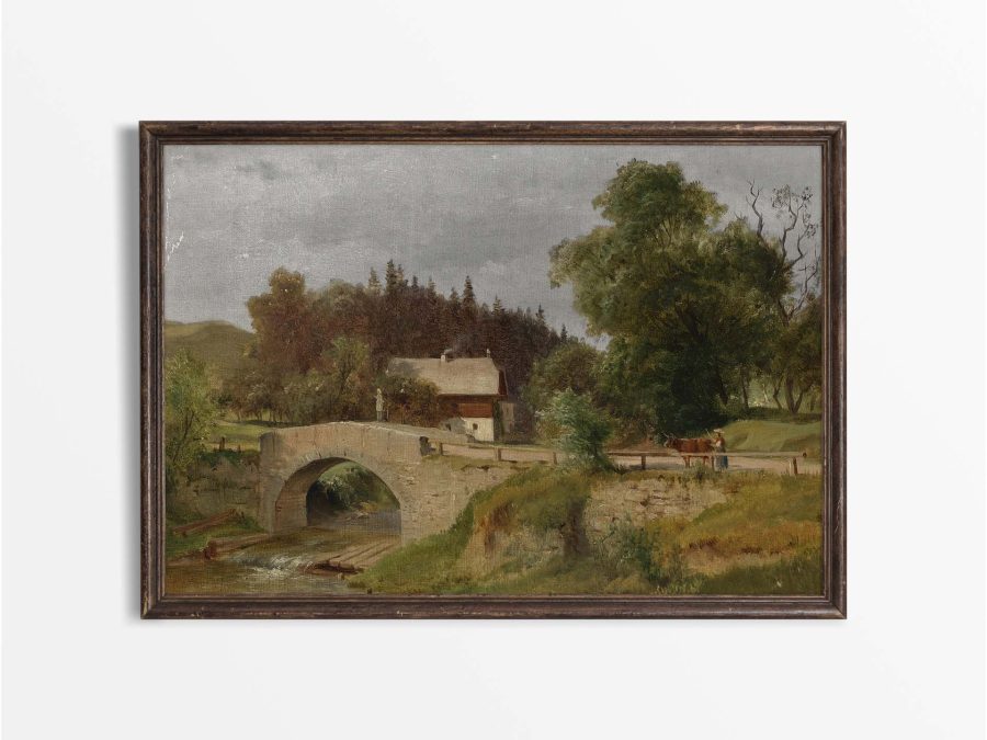 Farmhouse & Bridge Vintage Art Print