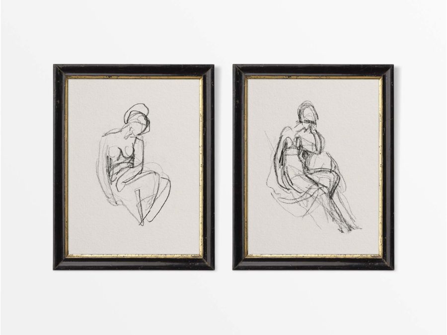 Female Nudes (Set of Two) Vintage Art Prints