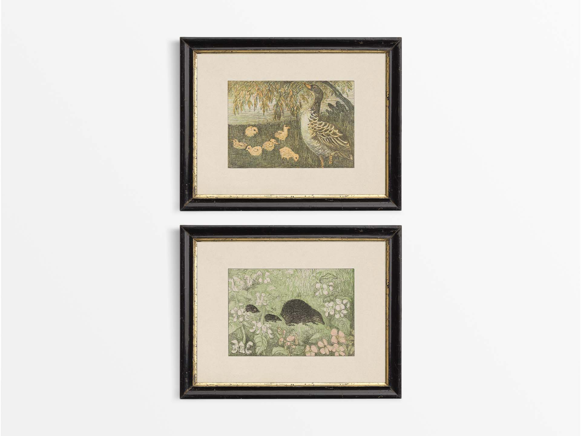 Geese & Hedgehogs (Set of Two) Vintage Art Prints