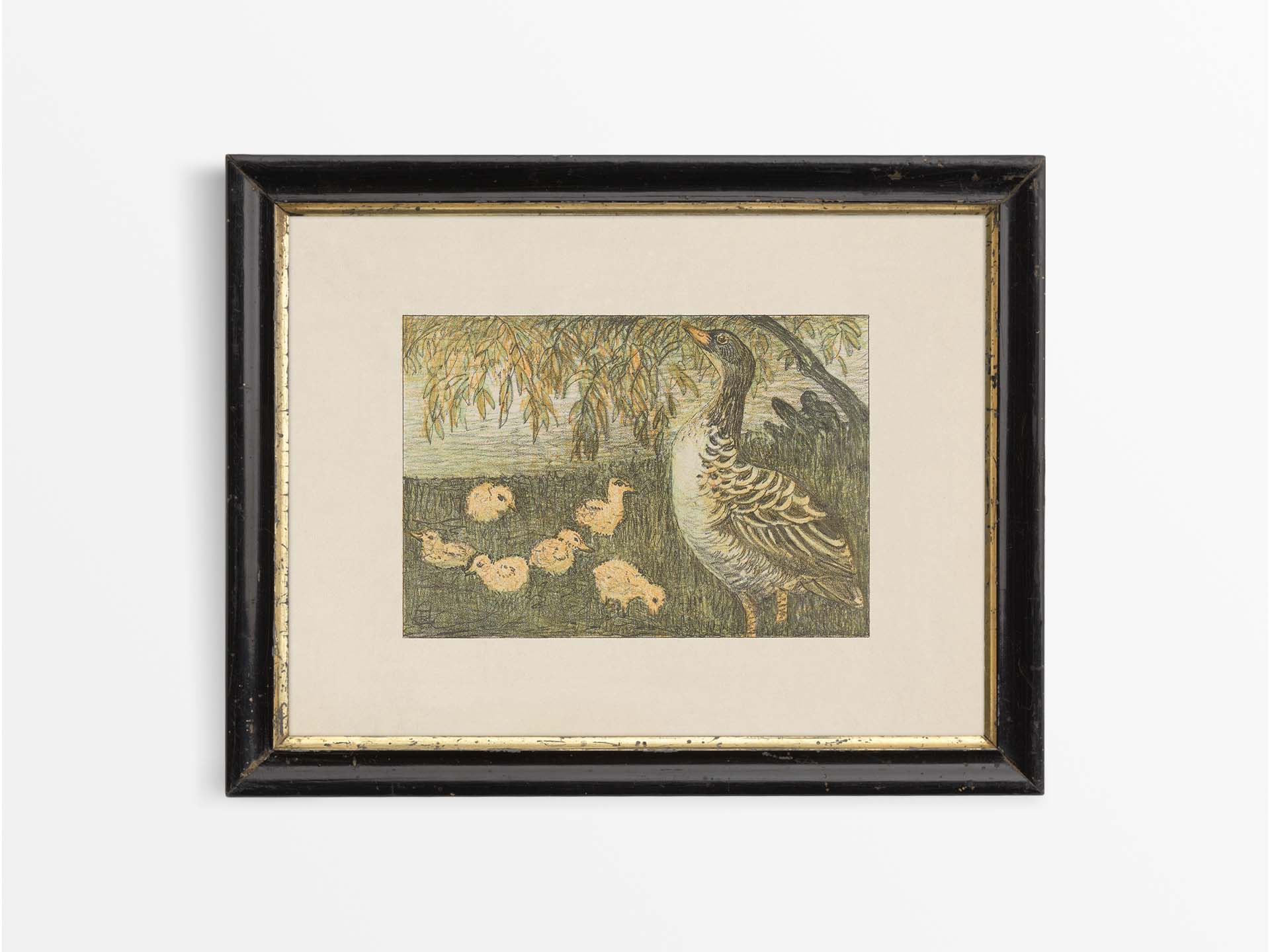 Goose & Goslings Vintage Art Print