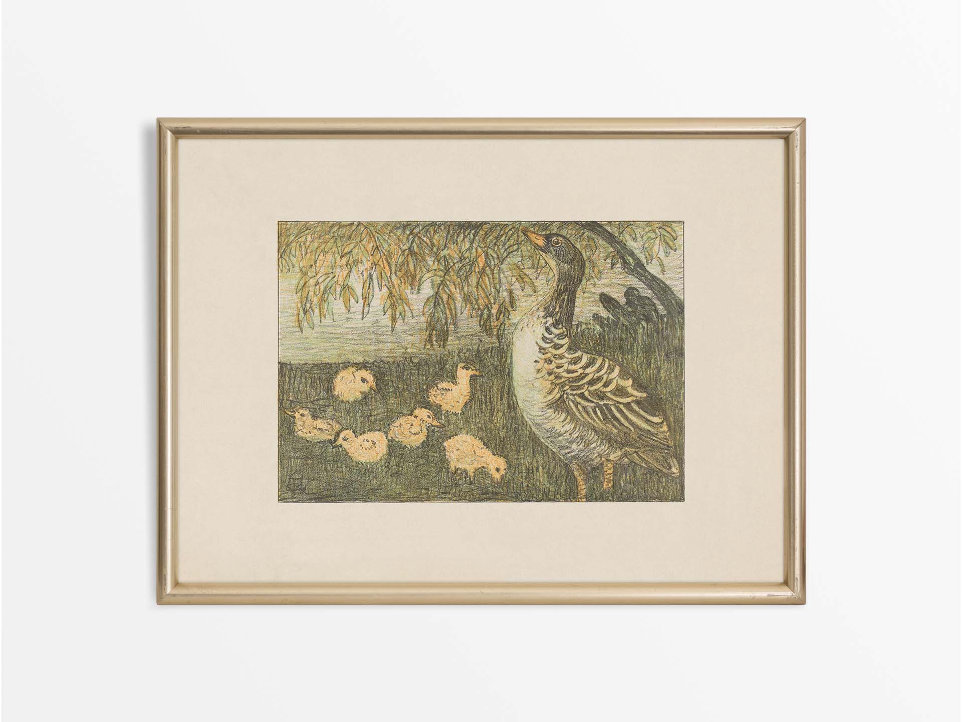 Goose & Goslings Vintage Art Print