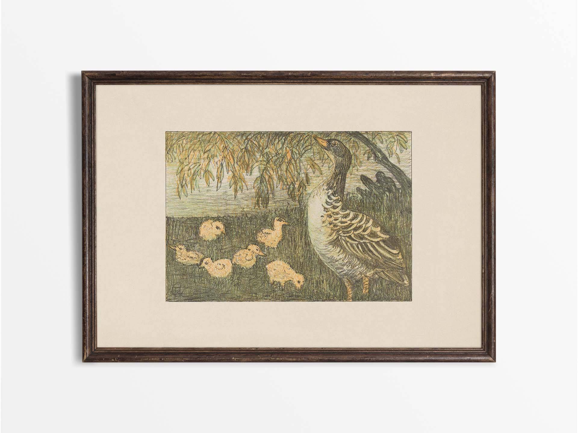Goose & Goslings Vintage Art Print