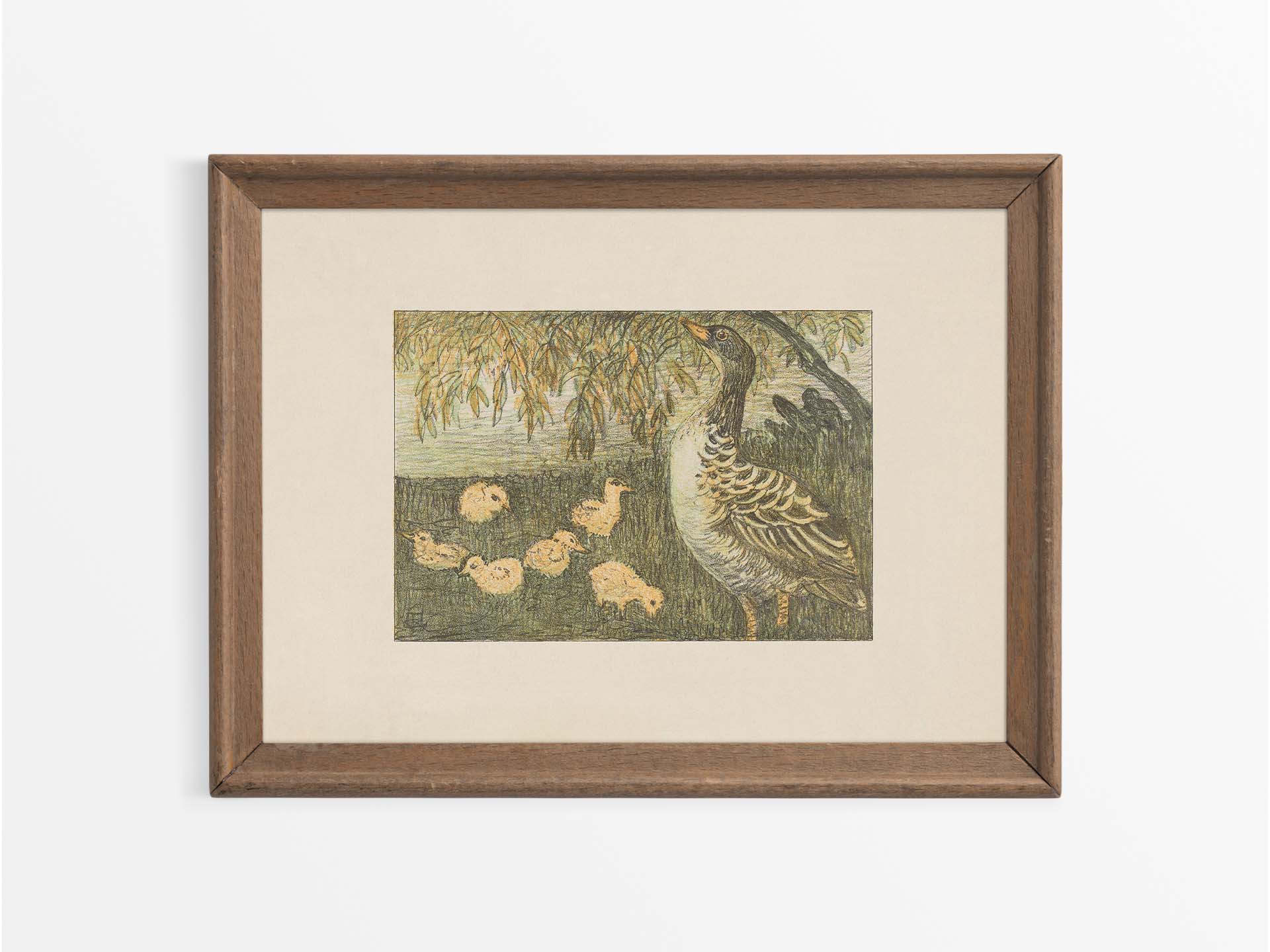 Goose & Goslings Vintage Art Print