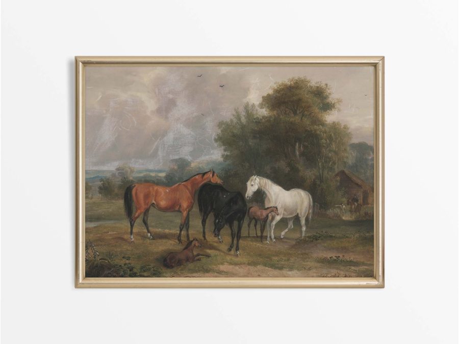 Horses & Foals Vintage Art Print