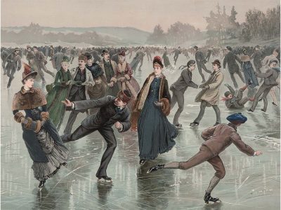 Ice Skaters III Vintage Art Print