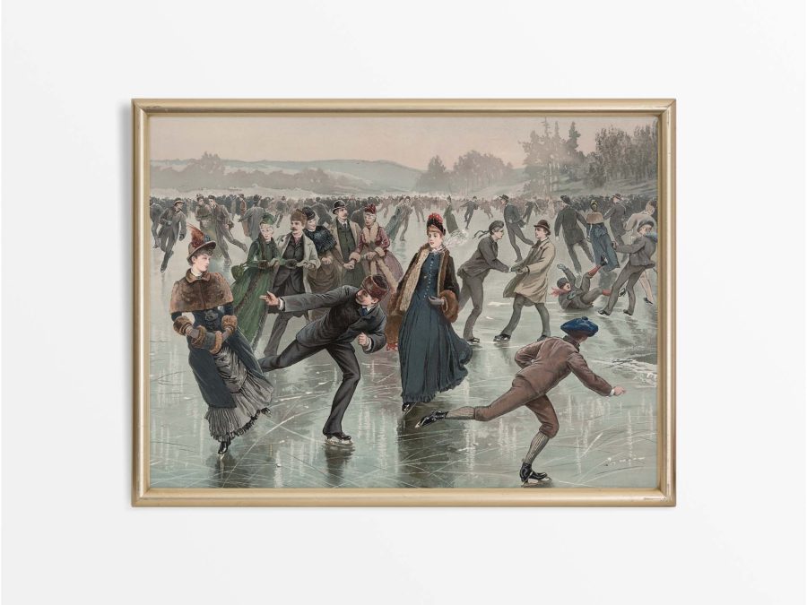 Ice Skaters III Vintage Art Print