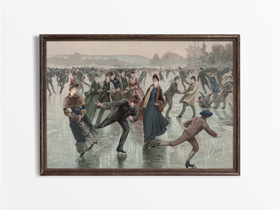 Ice Skaters III Vintage Art Print