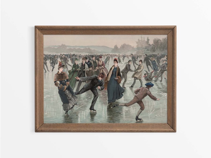 Ice Skaters III Vintage Art Print