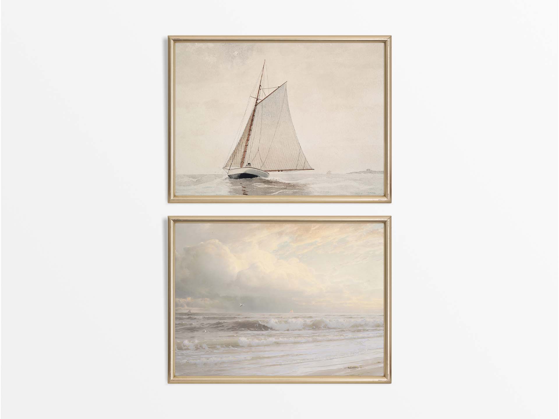 Minimalist Seascape (Set of Two) Vintage Art Prints