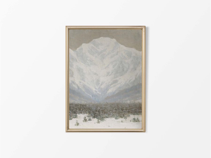 Mountain in Winter Vintage Art Print