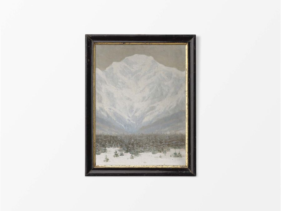 Mountain in Winter Vintage Art Print