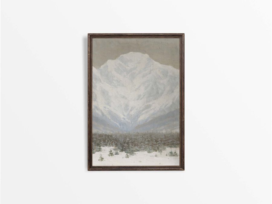 Mountain in Winter Vintage Art Print