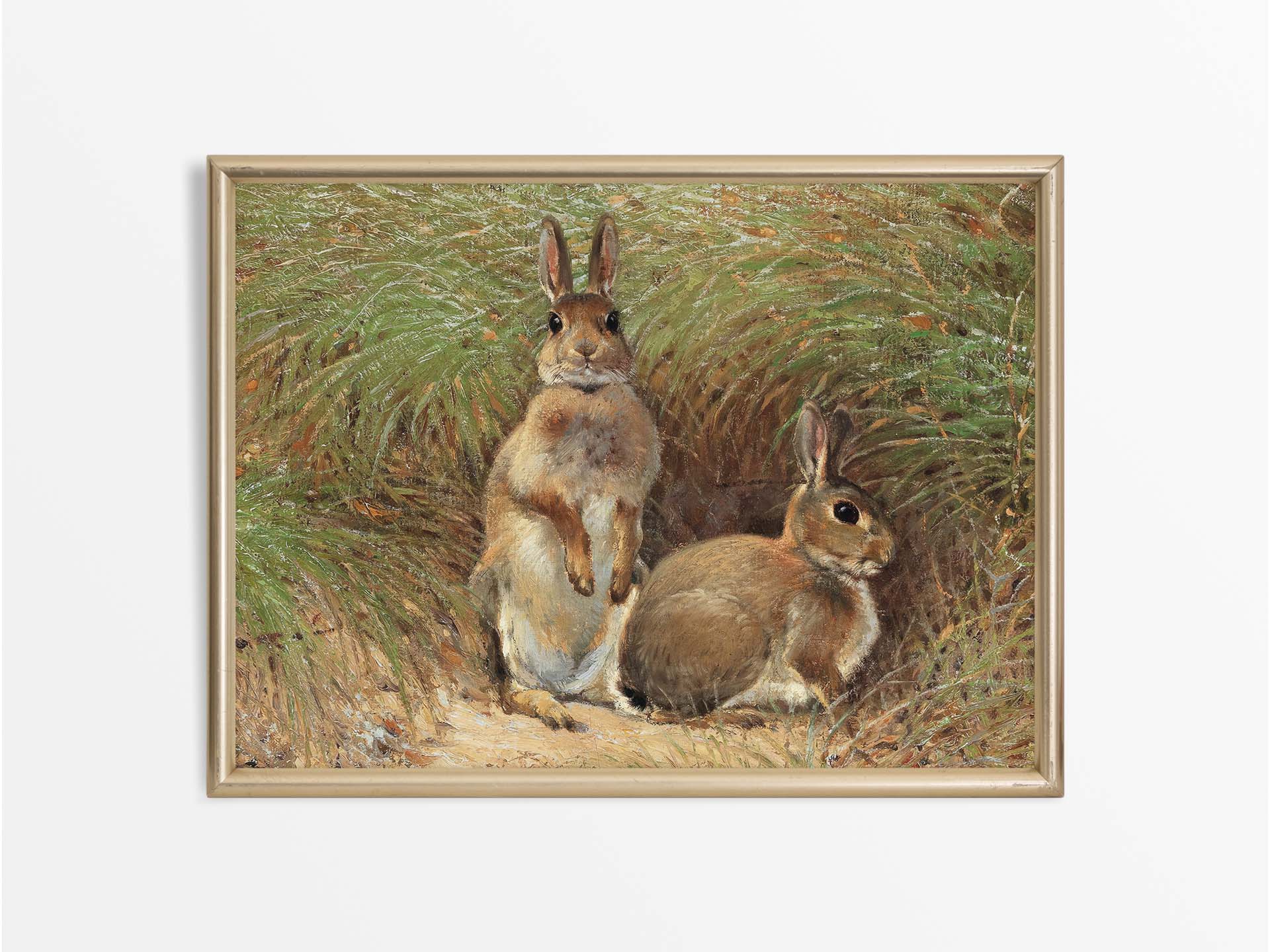 Rabbits Vintage Art Print