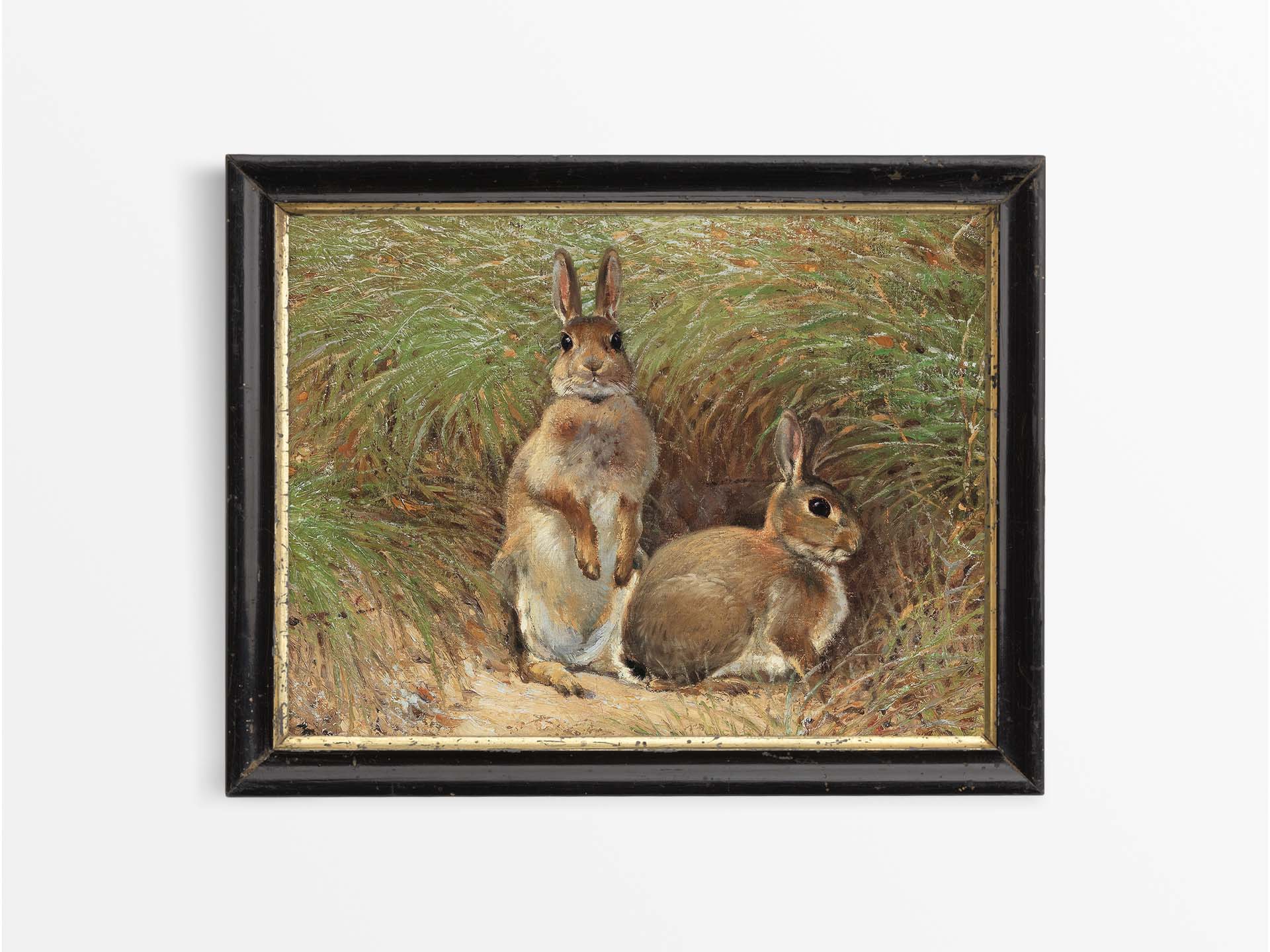 Rabbits Vintage Art Print