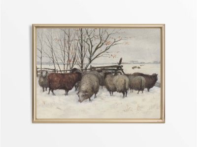 Sheep in Snow Vintage Art Print