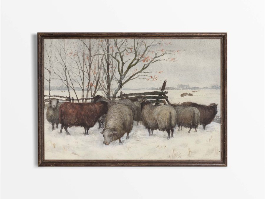 Sheep in Snow Vintage Art Print