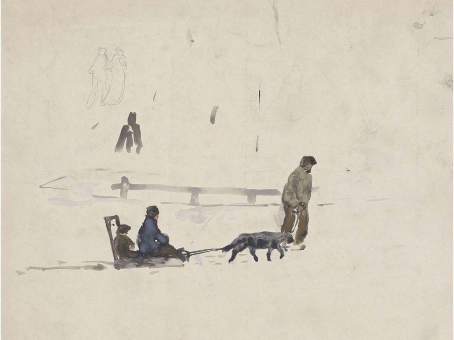 Sledding II Vintage Art Print