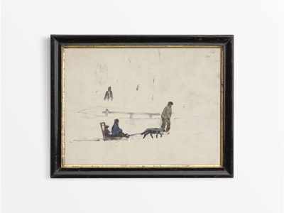 Sledding II Vintage Art Print