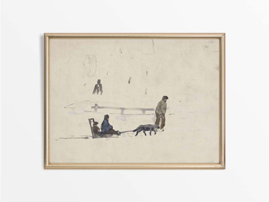 Sledding II Vintage Art Print