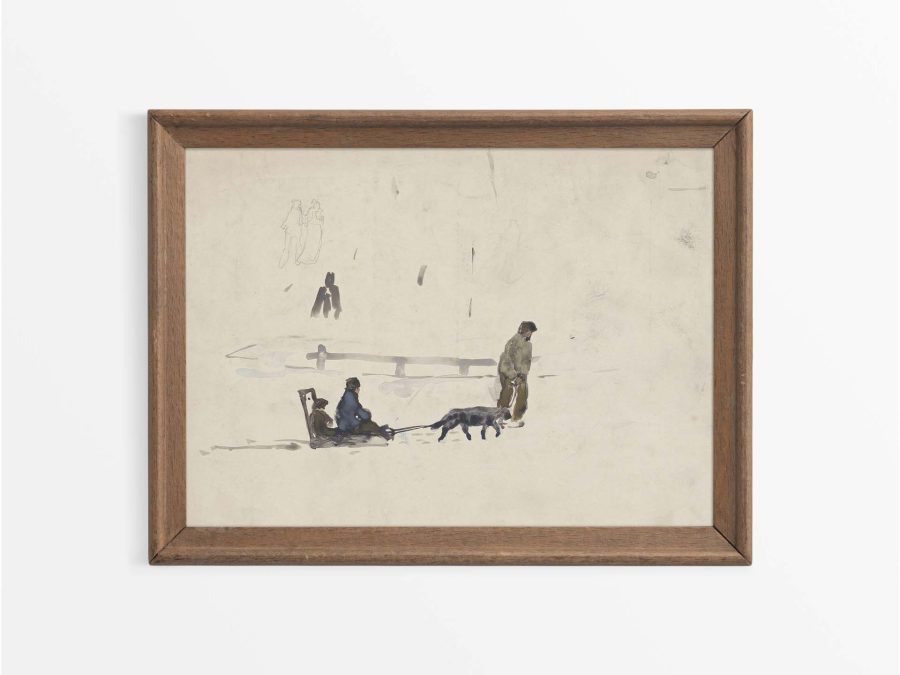 Sledding II Vintage Art Print