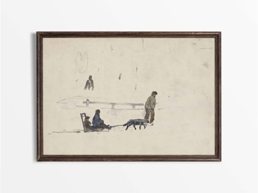 Sledding II Vintage Art Print