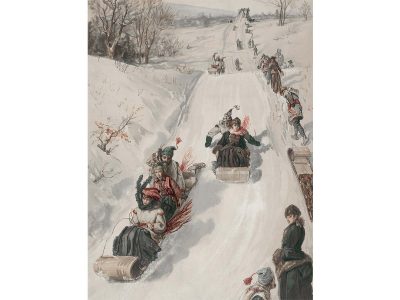 Sledding Vintage Art Print