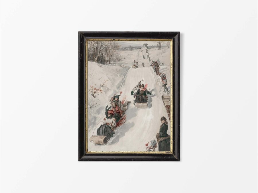 Sledding Vintage Art Print